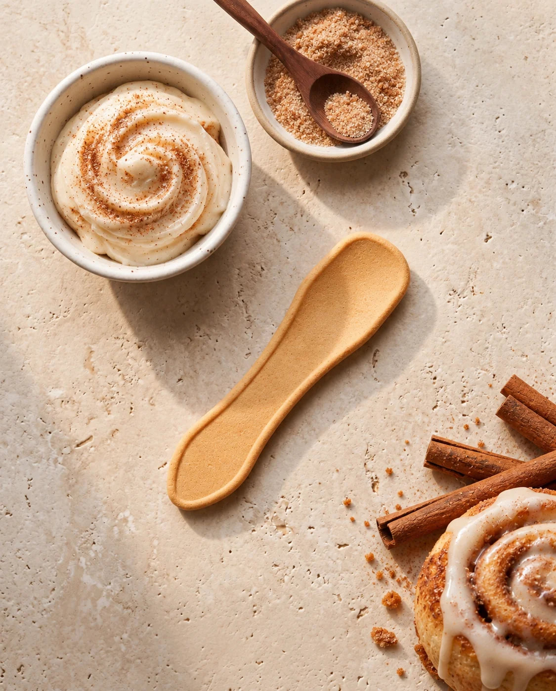 Cinnamon Roll flavored edible spoon snack by Double Dip Chips, LLC, product photo 1