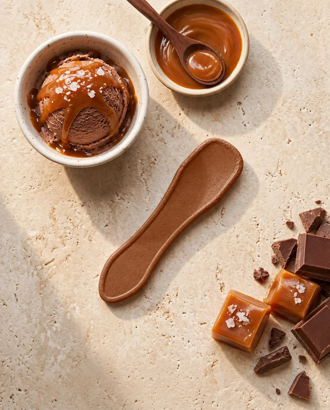 Milk Chocolate Caramel flavored edible spoon snack by Double Dip Chips, LLC, product photo 1