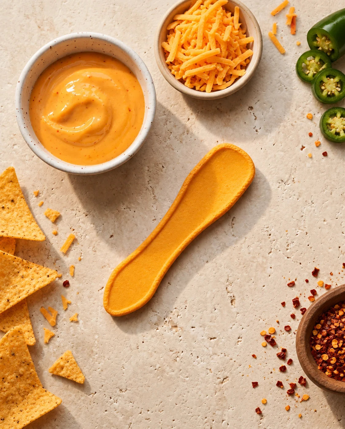 Nacho Cheese flavored edible spoon snack by Double Dip Chips, LLC, product photo 1