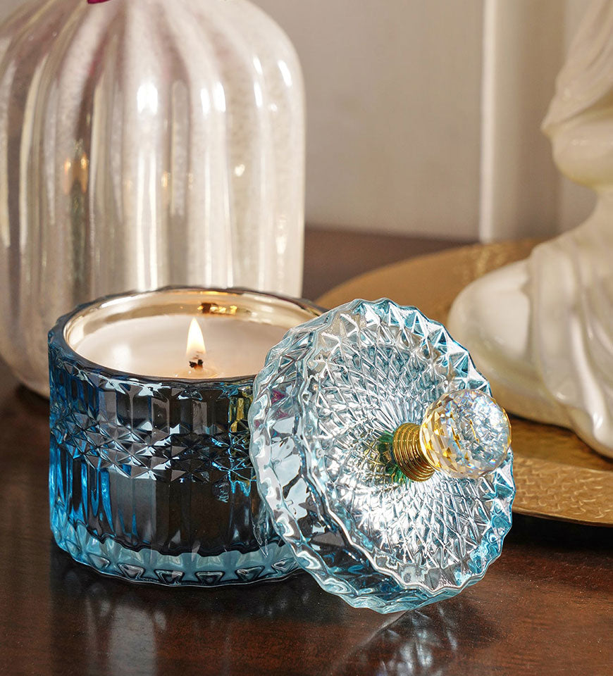 Teal Diamond Textured Wax Filled Glass Jar
