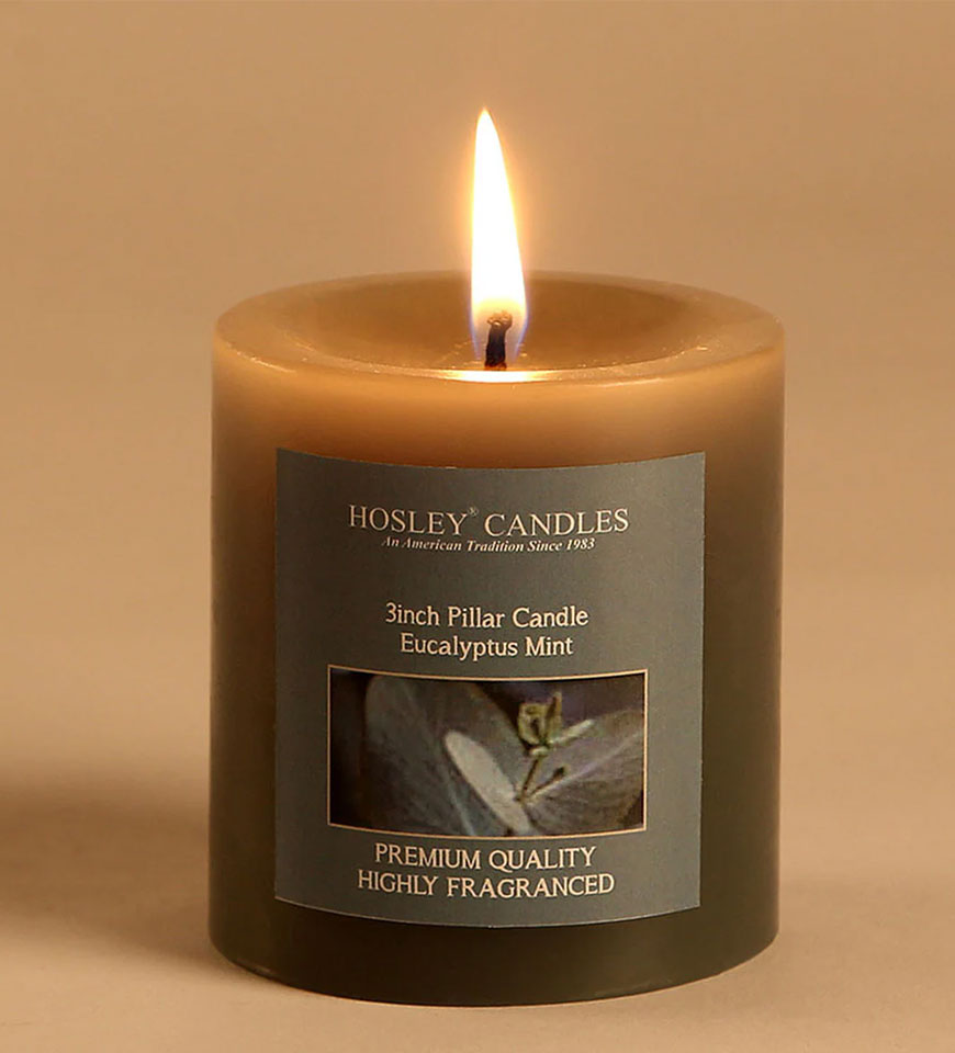 Eucalyptus Mint Grey Soy Wax Pillar Candle