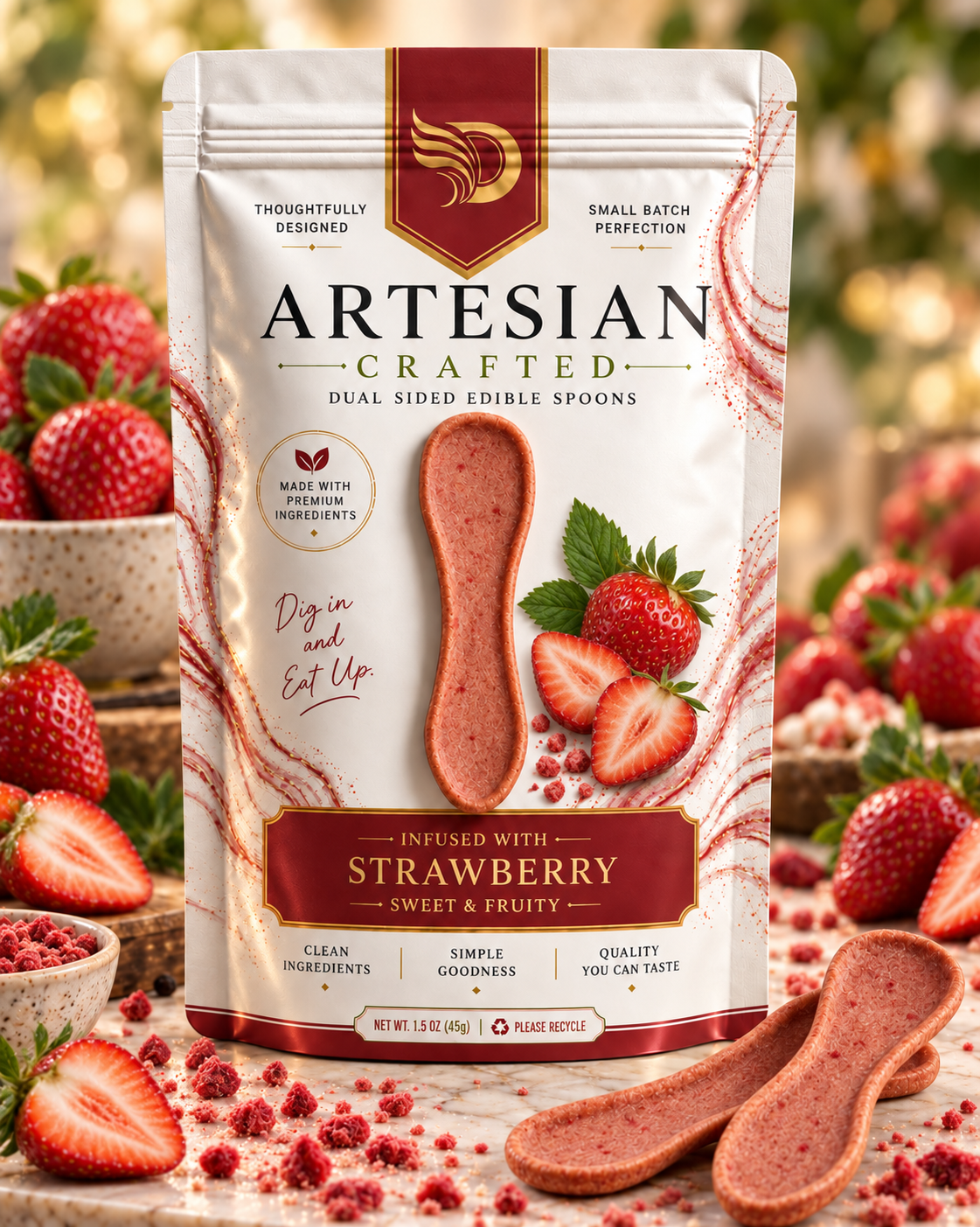Strawberry Flavored Edible Spoons | Pre-Order | Double Dip Chips, LLC