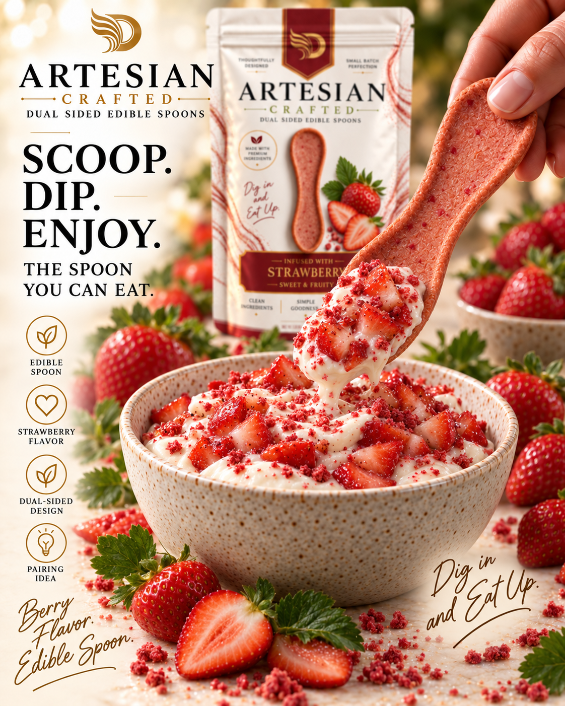 Strawberry Flavored Edible Spoons | Pre-Order | Double Dip Chips, LLC