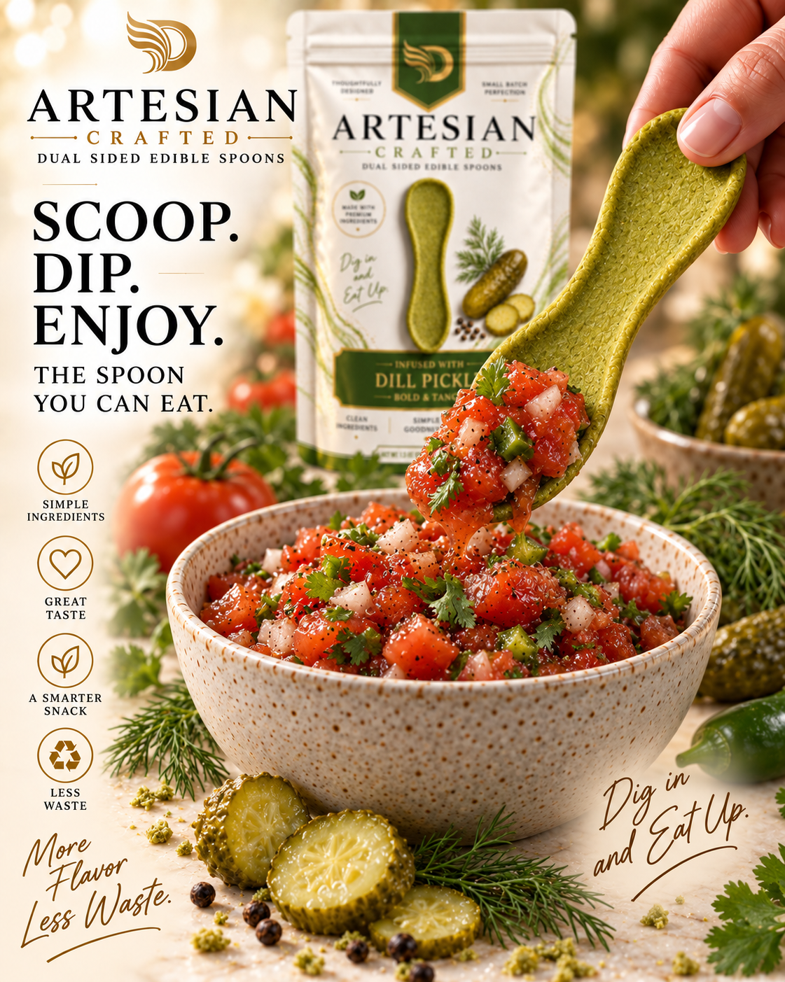 Dill Pickle Flavored Edible Spoons | Pre-Order | Double Dip Chips, LLC